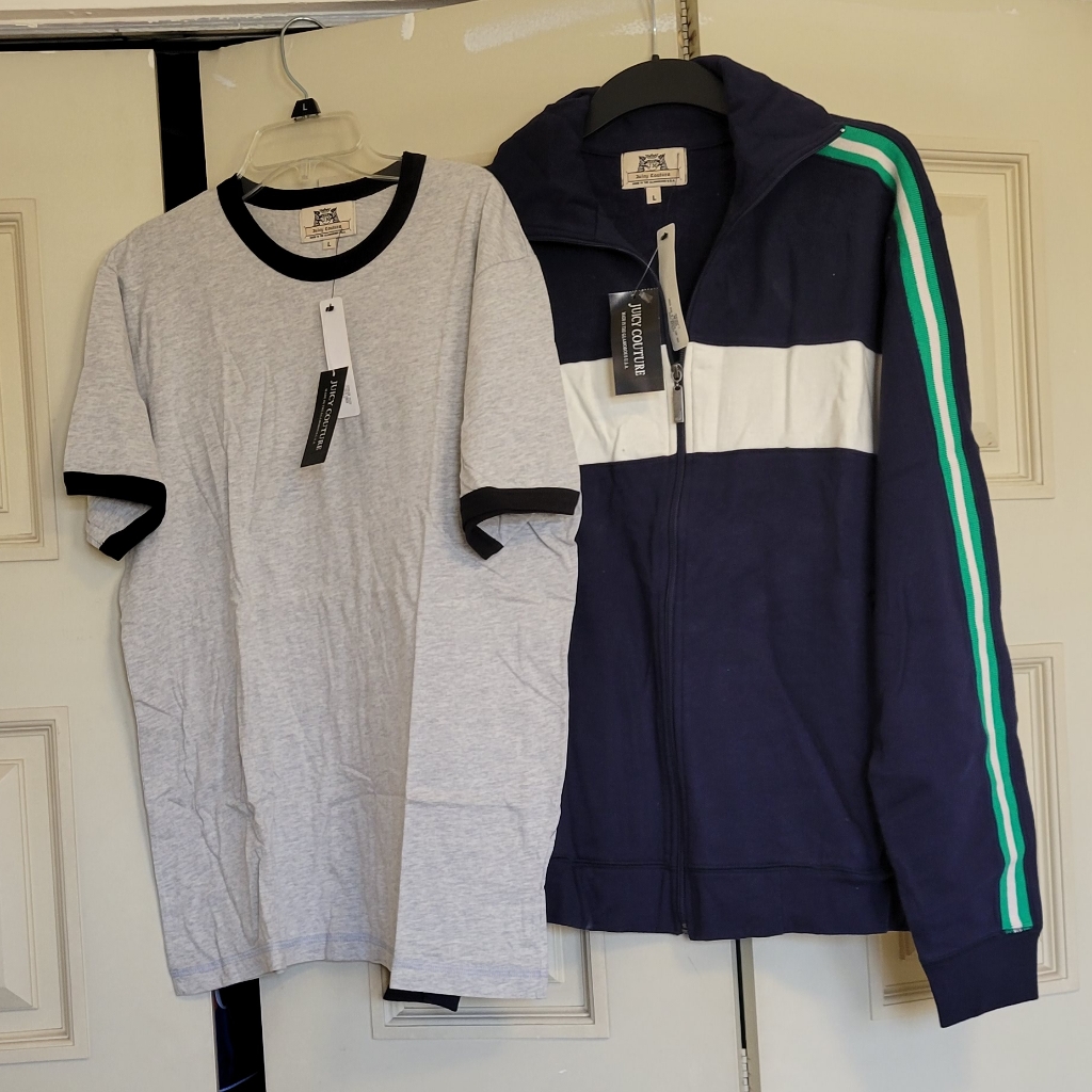 Nwt Juicy Couture Men's Navy Track Jacket And Gray T-Shirt Large Authentic
